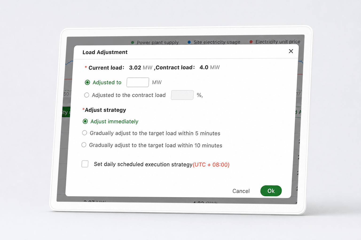 Active demand response load adjustment interface
