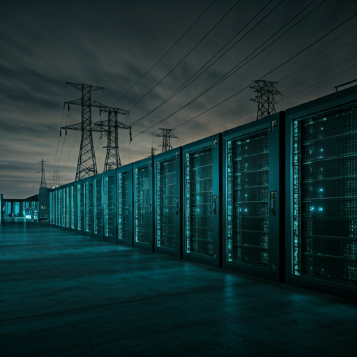 Industrial computing campus at night